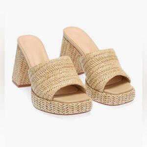 Women's Tan Woven Platform Mules